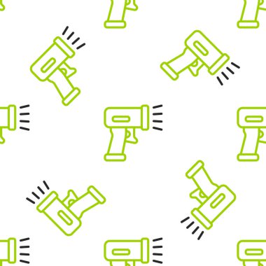 Satır Tarayıcı barkod simgesini tarıyor. Beyaz arkaplanda izole edilmiş pürüzsüz desen. Barkod etiketi. Parmaklıklı teslimat için kimlik. Vektör.