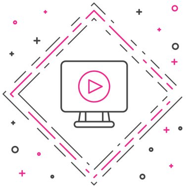 Line Online video simgesi beyaz arkaplanda izole edildi. Oyun işaretli film şeridi. Renkli taslak konsepti. Vektör.