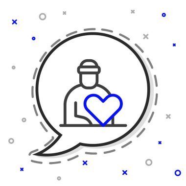 Hat gönüllüsü simgesi beyaz arkaplanda izole edildi. Bakım, sevgi ve iyi kalpli toplum yoksul, evsiz ve yaşlıları destekliyor. Renkli taslak konsepti. Vektör.