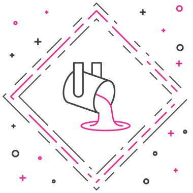 Erimiş altın beyaz zemin üzerine izole edilmiş ikon dökülüyor. Kepçeden erimiş metal döküldü. Renkli taslak konsepti. Vektör.