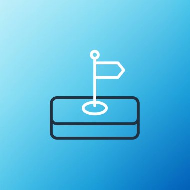 Satır Bayrağı simgesi mavi arkaplanda izole edildi. Yer belirleyici sembol. Renkli taslak konsepti. Vektör.