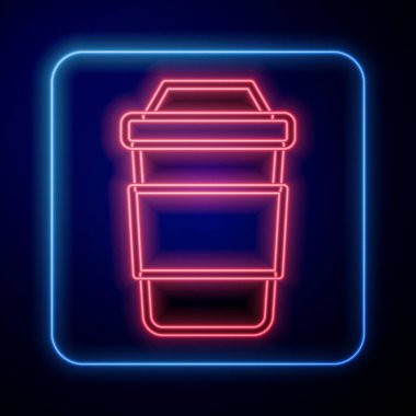 Siyah arka planda izole edilmiş parlak neon çay ikonu. Vektör.