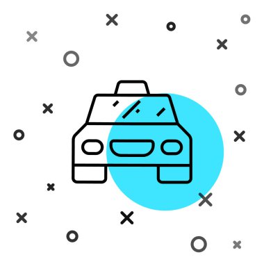 Siyah çizgi taksi ikonu beyaz arka planda izole edildi. Rastgele dinamik şekiller. Vektör.