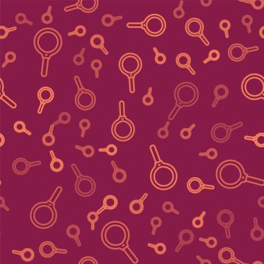 Kahverengi çizgi büyüteç simgesi kırmızı arkaplanda izole edilmiş kusursuz desen. Arama, odaklanma, yakınlaştırma, iş sembolü. Vektör.