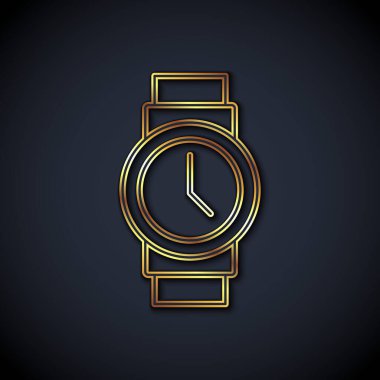 Altın çizgili bilek saat simgesi siyah arkaplanda izole edildi. Kol saati simgesi. Vektör.