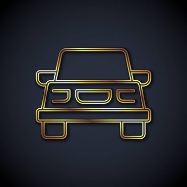Altın çizgili araba simgesi siyah arkaplanda izole edildi. Vektör.