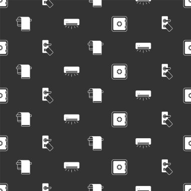 Set Safe Digital door lock Towel on hanger and Air conditioner on seamless pattern. Vector.