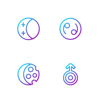 Set line Symbol Uranus Eclipse of the sun and Cancer zodiac. Gradient color icons. Vector.