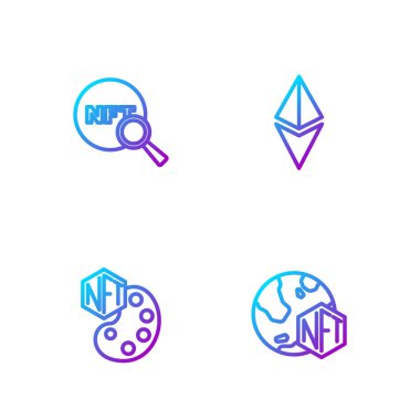 Set line NFT Digital crypto art Search and Ethereum ETH. Gradient color icons. Vector.