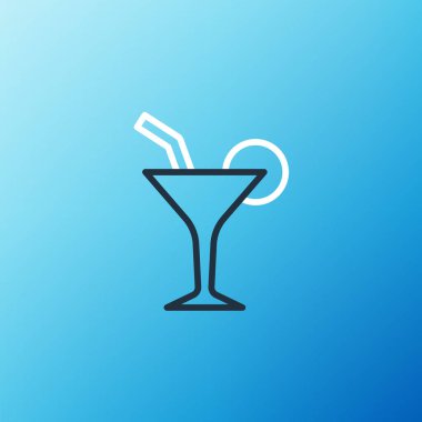 Çizgi kokteyl ve alkol ikonu mavi arka planda izole edildi. Renkli taslak konsepti. Vektör.