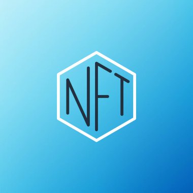 Mavi arkaplanda NFT dijital şifreleme resim simgesi izole edildi. Para iadesi olmayan jeton. Renkli taslak konsepti. Vektör.