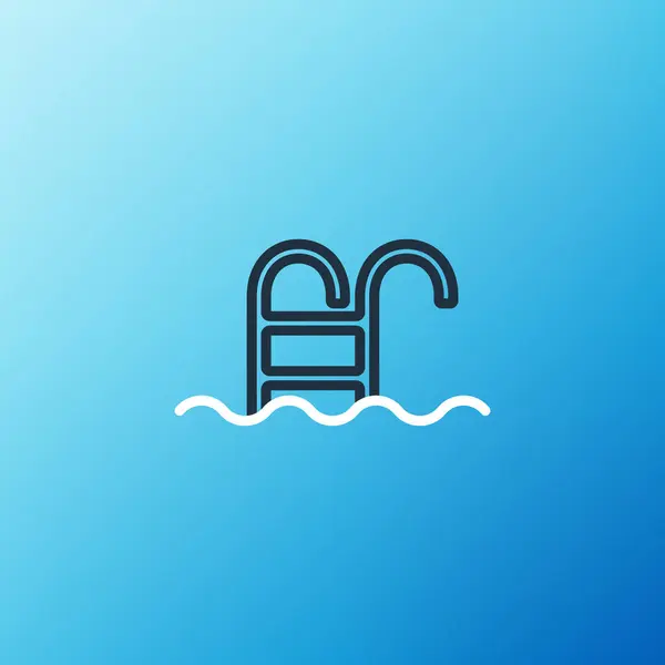 Linie Schwimmbad Mit Leiter Symbol Isoliert Auf Blauem Hintergrund Buntes — Stockvektor