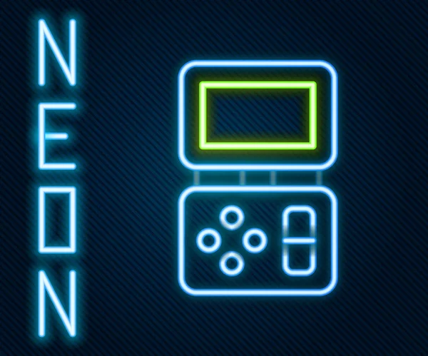 Leuchtende Neon Linie Tragbares Elektronisches Tetris Spielsymbol Isoliert Auf Schwarzem — Stockvektor