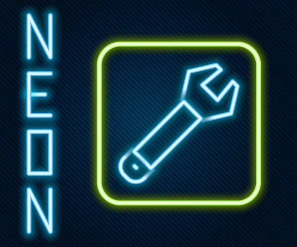 Glödande Neon Linje Skiftnyckel Ikon Isolerad Svart Bakgrund Spannerreparationsverktyg Tjänsteverktygets — Stock vektor