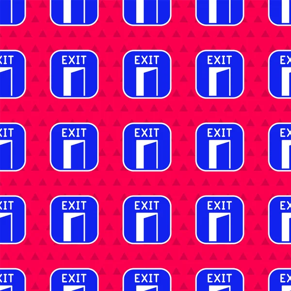 Blue Fire Exit Icon Isolated Seamless Pattern Red Background Fire — Stock vektor