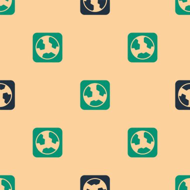 Yeşil ve siyah dünya ikonu bej arka planda izole edilmiş pürüzsüz desen. Dünya ya da Dünya işareti. Küresel internet sembolü. Geometrik şekiller. Vektör.