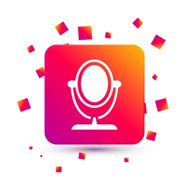 Beyaz yuvarlak makyaj aynası ikonu beyaz arkaplanda izole edilmiş. Kare renk düğmesi. Vektör.