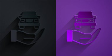 Paper cut Auto service check automotive icon isolated on black on purple background. Car service. Paper art style. Vector.