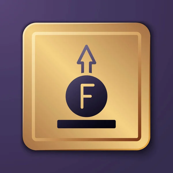 Purple Force Physic Formula Calculation Icon Isolated Purple Background Gold — Archivo Imágenes Vectoriales