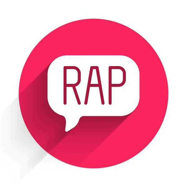 White Rap Music Icon Isolated Long Shadow Background Red Circle — Vector de stock