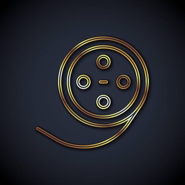 Altın çizgili film makarası simgesi siyah arkaplanda izole edildi. Vektör.