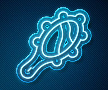 Parlayan neon hattı mavi arka planda sihirli el aynası ikonu izole edildi. Vektör.