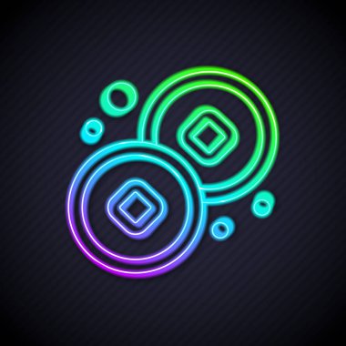 Parlayan neon hattı Çin Yuan para birimi sembolü simgesi siyah arkaplanda izole edildi. Bozuk para. Bankacılık işareti. Para sembolü. Vektör.