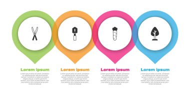 Set Gardening handmade scissors, Shovel, Carrot and Forest. Business infographic template. Vector.