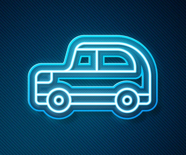 Glowing Neon Line Ikon Mobil Terisolasi Latar Belakang Biru Vektor - Stok Vektor