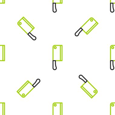 Line Meat chopper icon isolated seamless pattern on white background. Kitchen knife for meat. Butcher knife. Vector.