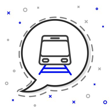 Tren ve demiryolu ikonu beyaz arka planda izole edildi. Toplu taşıma sembolü. Metro treni nakliyesi. Metro yeraltı. Renkli taslak konsepti. Vektör.