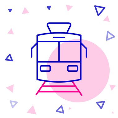 Tramvay ve demiryolu ikonu beyaz arka planda izole edildi. Toplu taşıma sembolü. Renkli taslak konsepti. Vektör.