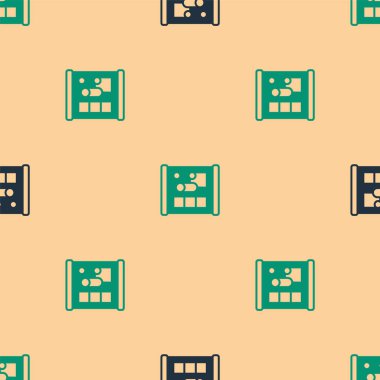 Green and black Graphing paper for engineering icon isolated seamless pattern on beige background. Vector.