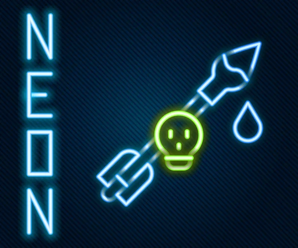 Glowing Neon Line Poison Arrow Icon Isolated Black Background Poisoned — Stockvektor