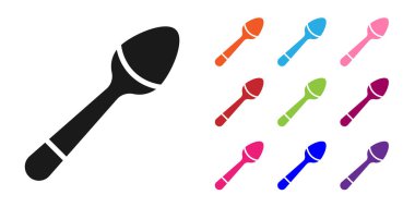 Siyah çay kaşığı simgesi beyaz arkaplanda izole edilmiş. Mutfak aletleri. Çatal bıçak seti. Simgeleri renklendirin. Vektör.