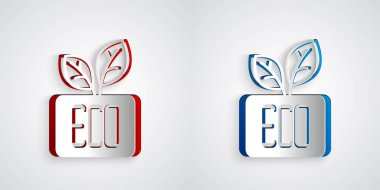 Kağıt kesiği Yaprak Eko simgesi simgesi gri arkaplanda izole edilmiş. Pankart, etiket, etiket, logo, çevre yeşili etiketi. Kağıt sanatı tarzı. Vektör.