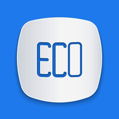 Kağıt kesiği Yaprak Eko sembol simgesi mavi arkaplanda izole edildi. Pankart, etiket, etiket, logo, çevre yeşili etiketi. Kağıt sanatı tarzı. Vektör.