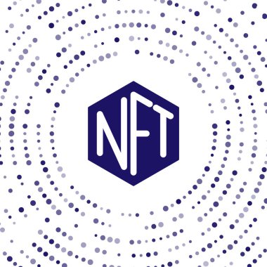 Mavi NFT Dijital Şifreleme Sanatı simgesi beyaz arkaplanda izole edildi. Para iadesi olmayan jeton. Soyut çember rastgele noktalar. Vektör.