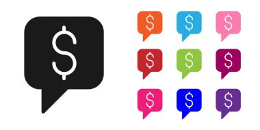 Black Paid support icon isolated on white background.Speech bubble chat. Message icon. Communication or comment chat symbol. Set icons colorful. Vector.
