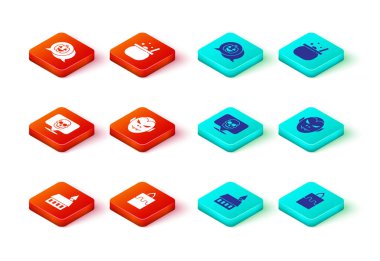 Set Castle Burning candle Skull Vampire Halloween witch cauldron and Pumpkin icon. Vector.