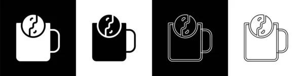 Set Tea Time Icon Isolated Black White Background Vector — 스톡 벡터