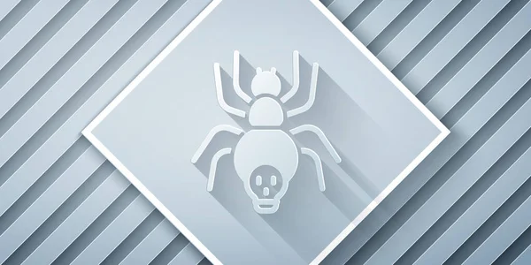 Paper Cut Poisonous Spider Icon Isolated Grey Background Happy Halloween — стоковый вектор