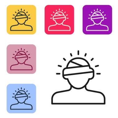 Black line Concussion, headache, dizziness, migraine icon isolated on white background. Set icons in color square buttons. Vector.