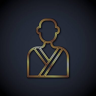 Gold line Man in the sauna icon isolated on black background. Vector.