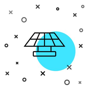 Siyah çizgi güneş enerjisi simgesi beyaz arkaplanda izole edildi. Rastgele dinamik şekiller. Vektör.