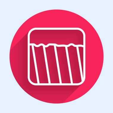 White line Ground icon isolated with long shadow background. Red circle button. Vector.