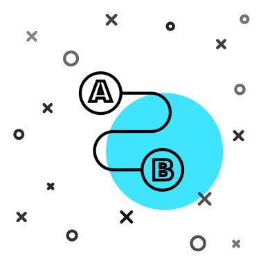 Siyah çizgi rota simgesi beyaz arkaplanda izole edildi. Harita işaretçisi işareti. Yol ya da yol kavramı. GPS navigatörü. Rastgele dinamik şekiller. Vektör.