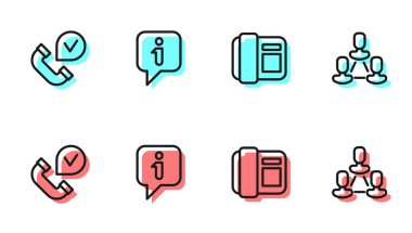 Set line Telephone handset Information and Employee hierarchy icon. Vector.