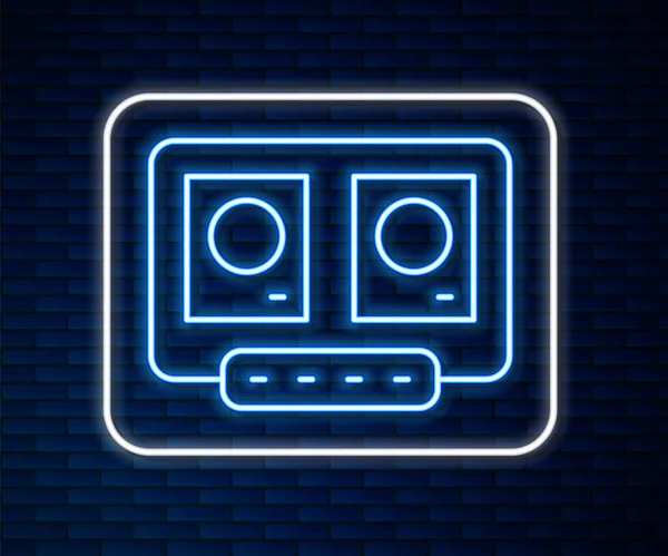 Glowing Neon Line Remote Playing Mixing Music Icon Isolated Brick — Stok Vektör