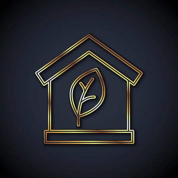 Gold Line Eco Friendly House Icon Isolated Black Background Eco — Stock Vector